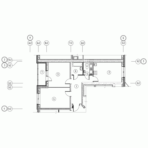 Двухкомнатная квартира 64.5 м²