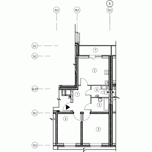 Двухкомнатная квартира 59.4 м²