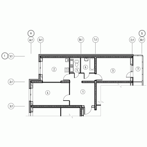 Двухкомнатная квартира 64.2 м²